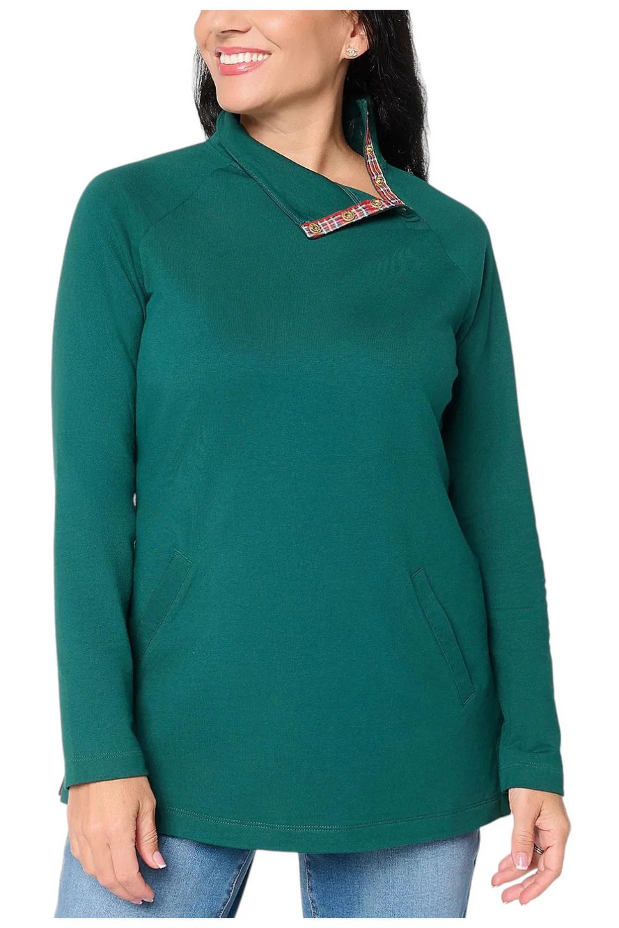 Denim & Co. French Terry Mock Neck Tunic Evergreen - Petite